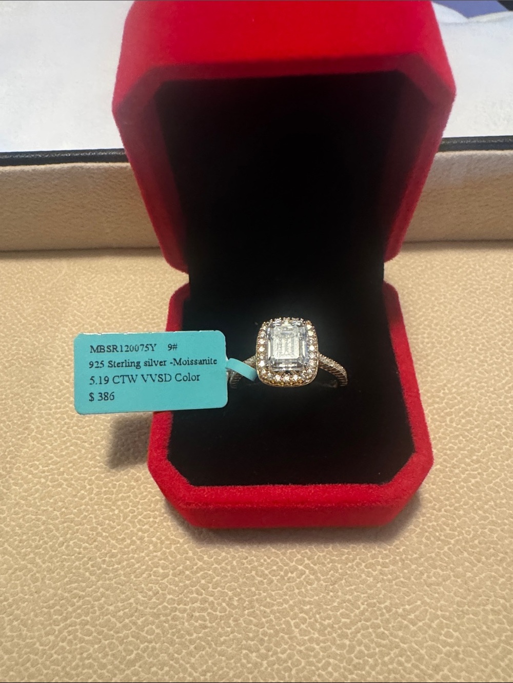 5 carat Moissanite Halo Ring 14k over sterling silver